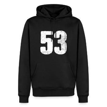Maillot à 53 numéros - Sweat à capuche Premium bio Homme - noir - Devant - Nico (187cm)