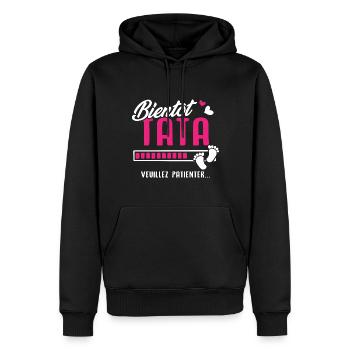 Bientôt tata veuillez patienter - Sweat à capuche Premium bio Homme - noir - Devant - Nico (187cm)