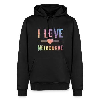 J’adore Melbourne - Sweat à capuche Premium bio Homme - noir - Devant - Nico (187cm)