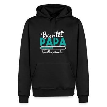 Bientôt papa veuillez patienter - Sweat à capuche Premium bio Homme - noir - Devant - Nico (187cm)