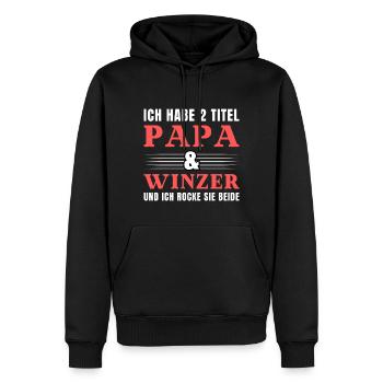 Ich habe 2 Titel Papa und Winzer - Männer Premium Bio Hoodie - Schwarz - Vorne - Nico (187cm)