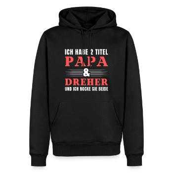 Ich habe 2 Titel Papa und Dreher - Männer Premium Bio Hoodie - Schwarz - Vorne - Nico (187cm)