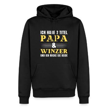Ich habe 2 Titel Papa und Winzer - Männer Premium Bio Hoodie - Schwarz - Vorne - Nico (187cm)