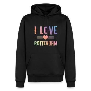 J’adore Rotterdam - Sweat à capuche Premium bio Homme - noir - Devant - Nico (187cm)