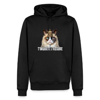 T'inquiète j'assure humour chat drôle couronne - Sweat à capuche Premium bio Homme - noir - Devant - Nico (187cm)