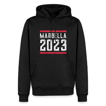 Marbella 2023 - Sweat à capuche Premium bio Homme - noir - Devant - Nico (187cm)