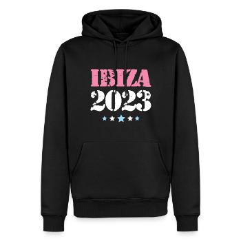 Ibiza 2023 - Männer Premium Bio Hoodie - Schwarz - Vorne - Nico (187cm)