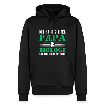 Ich habe 2 Titel Papa und Biologe - Männer Premium Bio Hoodie - Schwarz - Vorne - Nico (187cm)