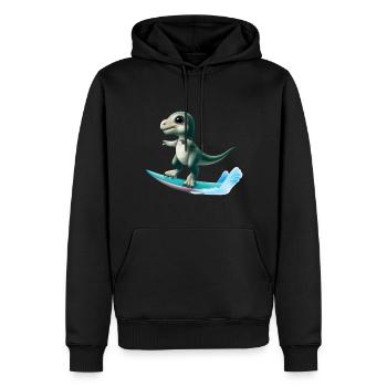 Surfer Dino - Männer Premium Bio Hoodie - Schwarz - Vorne - Nico (187cm)