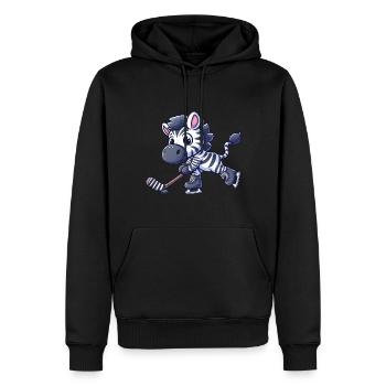 Zebra-Eishockeyspieler - Lustige Illustration - Männer Premium Bio Hoodie - Schwarz - Vorne - Nico (187cm)