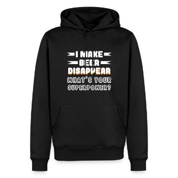 Je fais disparaître la bière Qu’est-ce que ta Superkra - Sweat à capuche Premium bio Homme - noir - Devant - Nico (187cm)