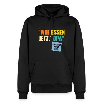 Wir essen jetzt Opa - Männer Premium Bio Hoodie - Schwarz - Vorne - Nico (187cm)