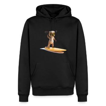 Surfbrett tragender Tarsier - Männer Premium Bio Hoodie - Schwarz - Vorne - Nico (187cm)