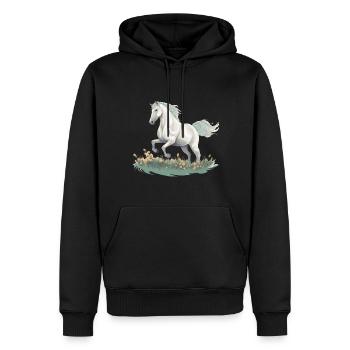 Realistisches Gemälde im Stil des weißen Pferdes auf einer Wiese - Männer Premium Bio Hoodie - Schwarz - Vorne - Nico (187cm)