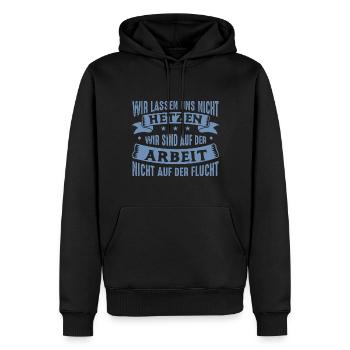 Wir lassen uns nicht hetzen Cess Spruch - Männer Premium Bio Hoodie - Schwarz - Vorne - Nico (187cm)