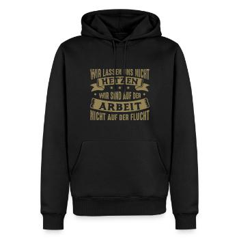Wir lassen uns nicht hetzen Cess Spruch - Männer Premium Bio Hoodie - Schwarz - Vorne - Nico (187cm)