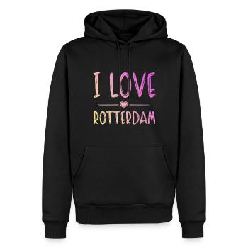 J’adore Rotterdam - Sweat à capuche Premium bio Homme - noir - Devant - Nico (187cm)