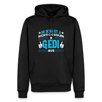 Taufgedi - So Schaut A Richtig Cooler Gedi Aus - Männer Premium Bio Hoodie - Schwarz - Vorne - Nico (187cm)