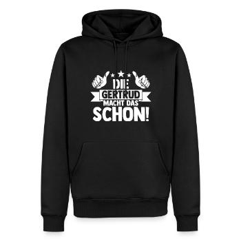 Gertrud - Männer Premium Bio Hoodie - Schwarz - Vorne - Nico (187cm)