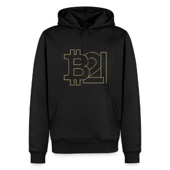 Bitcoin Silhouette 21 millions de devises - Sweat à capuche Premium bio Homme - noir - Devant - Nico (187cm)