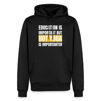 Yoga chaud amusant | Citation : L’éducation est plus importante - Sweat à capuche Premium bio Homme - noir - Devant - Nico (187cm)