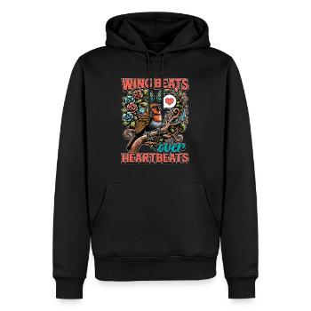 Ornithologie Battements d’ailes sur battements de cœur Zoologiste - Sweat à capuche Premium bio Homme - noir - Devant - Nico (187cm)