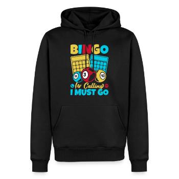 Jeu de bingo Bingo Is Calling Must Go Bingo - Sweat à capuche Premium bio Homme - noir - Devant - Nico (187cm)