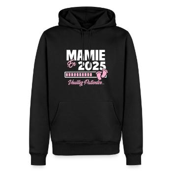 Mamie en 2025 / Cadeau future mamie 2025 - Sweat à capuche Premium bio Homme - noir - Devant - Nico (187cm)