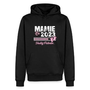 Mamie en 2023 / Cadeau future mamie 2023 - Sweat à capuche Premium bio Homme - noir - Devant - Nico (187cm)