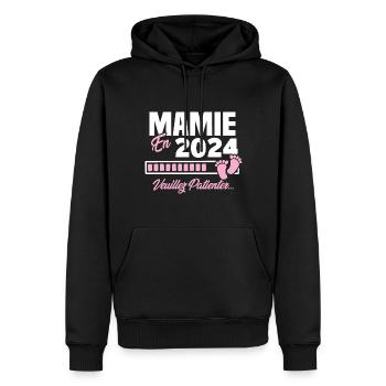Mamie en 2024 / Cadeau future mamie 2024 - Sweat à capuche Premium bio Homme - noir - Devant - Nico (187cm)