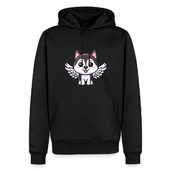 Engel-Husky, Flügel-Comic, Himmel-Hund - Männer Premium Bio Hoodie - Schwarz - Vorne - Nico (187cm)