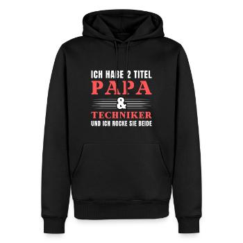 Ich habe 2 Titel Papa und Techniker - Männer Premium Bio Hoodie - Schwarz - Vorne - Nico (187cm)