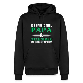 Ich habe 2 Titel Papa und Techniker - Männer Premium Bio Hoodie - Schwarz - Vorne - Nico (187cm)