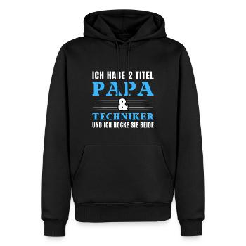 Ich habe 2 Titel Papa und Techniker - Männer Premium Bio Hoodie - Schwarz - Vorne - Nico (187cm)