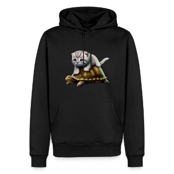 Chat sur tortue - Sweat à capuche Premium bio Homme - noir - Devant - Nico (187cm)