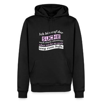 Ich bin auf der Suche nach einem Abenteuer aber ni - Männer Premium Bio Hoodie - Schwarz - Vorne - Nico (187cm)