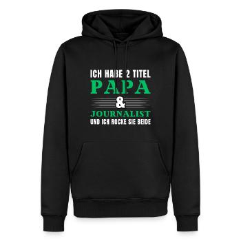 Ich habe 2 Titel Papa und Journalist - Männer Premium Bio Hoodie - Schwarz - Vorne - Nico (187cm)