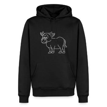 Kuh Comic Tier - Männer Premium Bio Hoodie - Schwarz - Vorne - Nico (187cm)