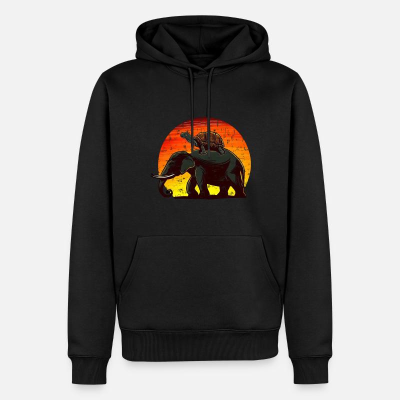Elephant Turtle Sunset Design - Sweat à capuche Premium bio Homme - noir