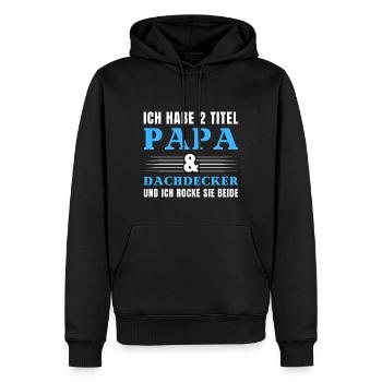 Ich habe 2 Titel Papa und Dachdecker - Männer Premium Bio Hoodie - Schwarz - Vorne - Nico (187cm)
