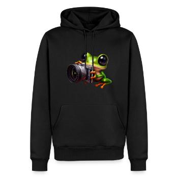 Frog photographer in action - Men’s Premium Organic Hoodie - black - Front - Nico (187cm)