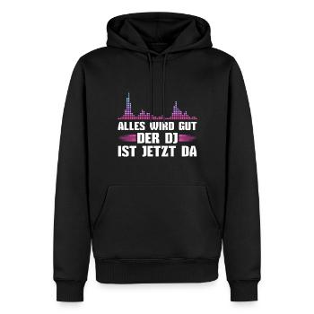Musikmixer Der Discjockey ist jetzt da DJ - Männer Premium Bio Hoodie - Schwarz - Vorne - Nico (187cm)