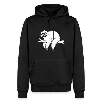 Minimalistisches Faultier entspannt auf einem Ast - Männer Premium Bio Hoodie - Schwarz - Vorne - Nico (187cm)