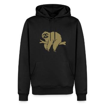 Minimalistisches Faultier entspannt auf einem Ast - Männer Premium Bio Hoodie - Schwarz - Vorne - Nico (187cm)