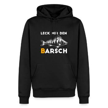 Leck mir den Barsch. Leck mich am Barsch. - Männer Premium Bio Hoodie - Schwarz - Vorne - Nico (187cm)