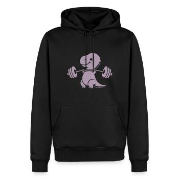 T-Rex avec entraînement avec haltères - Sweat à capuche Premium bio Homme - noir - Devant - Nico (187cm)