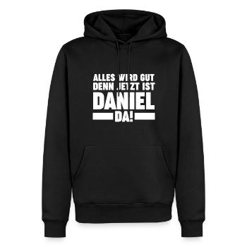 Daniel - Männer Premium Bio Hoodie - Schwarz - Vorne - Nico (187cm)