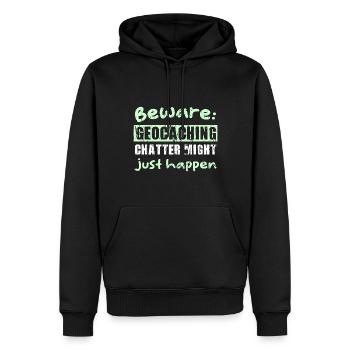Beware: Geocaching chatter might just happen - Männer Premium Bio Hoodie - Schwarz - Vorne - Nico (187cm)