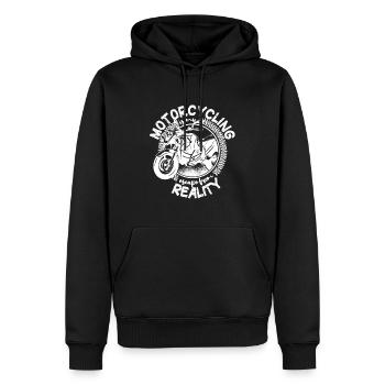 Motorcycling is my escape from reality - Biker - Männer Premium Bio Hoodie - Schwarz - Vorne - Nico (187cm)
