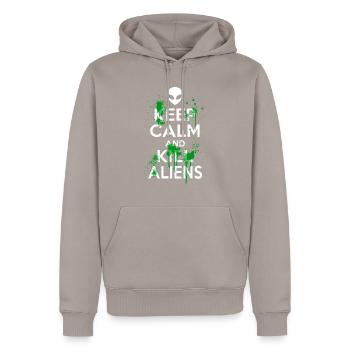 Bleib ruhig und töte Aliens Carry On UFO Head Alien - Männer Premium Bio Hoodie - Taupe - Vorne - Nico (187cm)